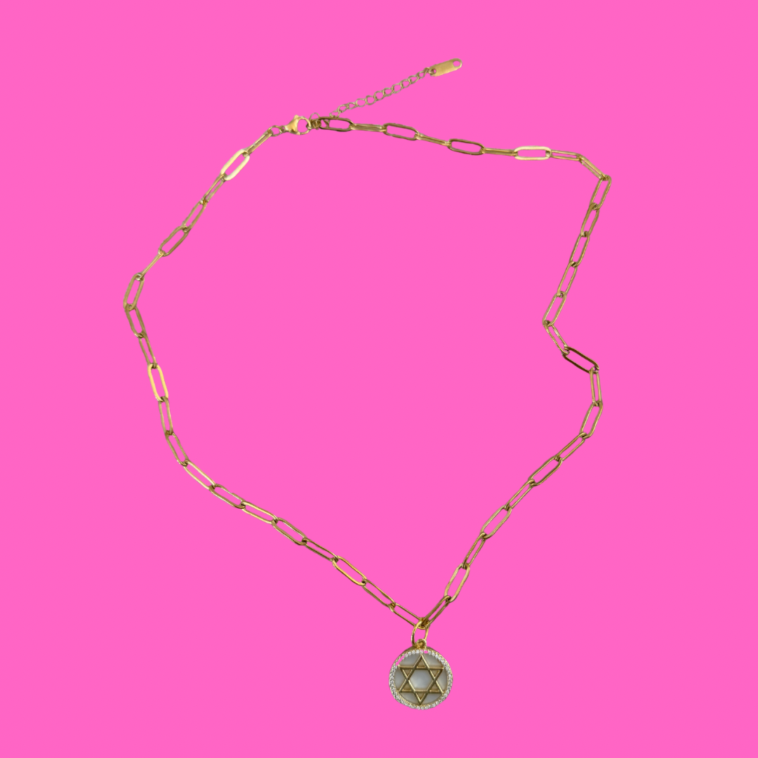 Star of David pendent on paperclip necklace