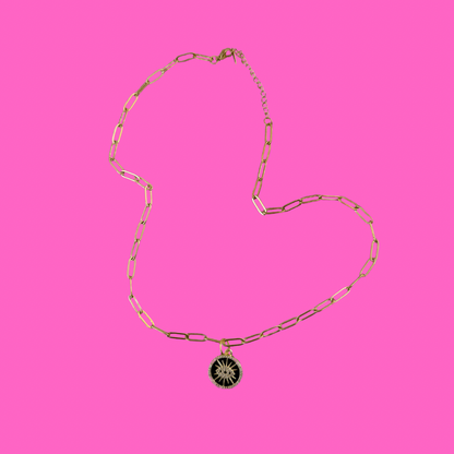 Black Evil Eye pendent on paperclip necklace