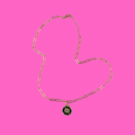 Black Evil Eye pendent on paperclip necklace