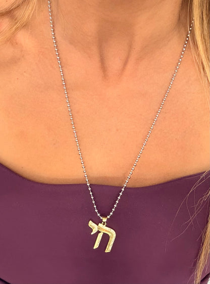 Pave Chai pendent on silver ball chain