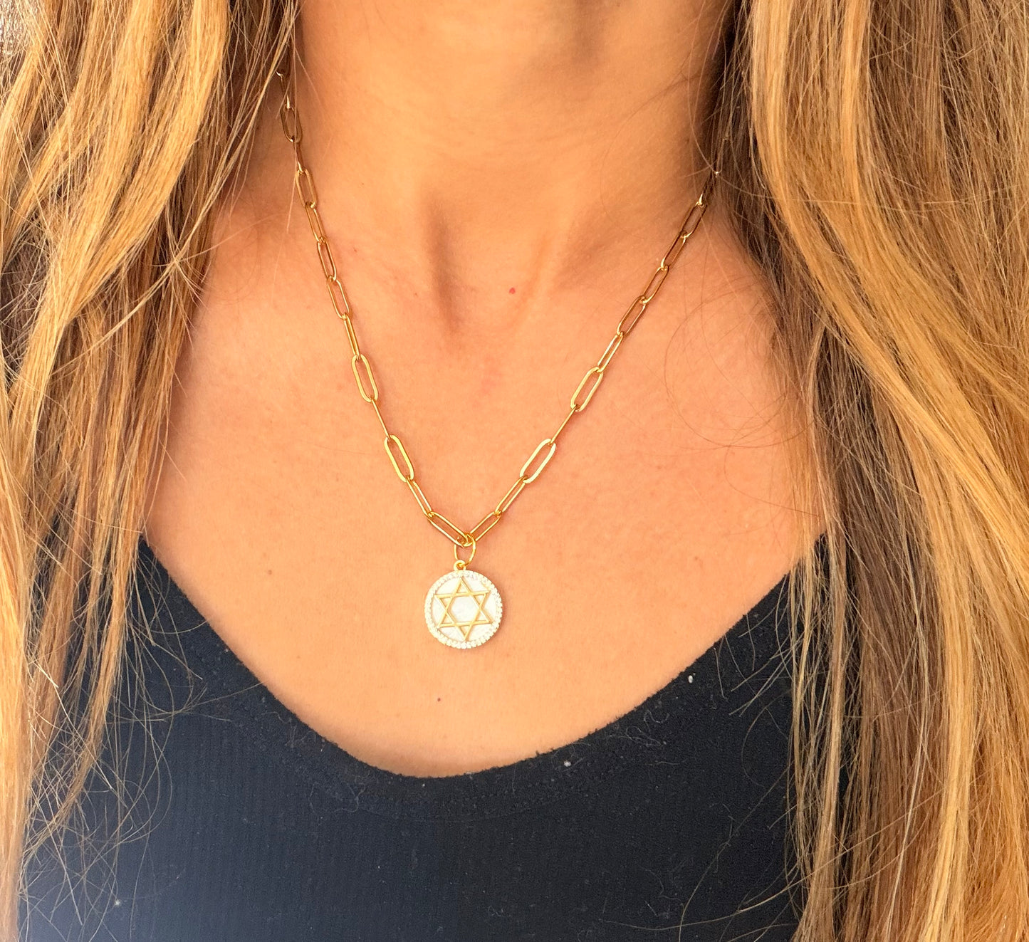 Star of David pendent on paperclip necklace