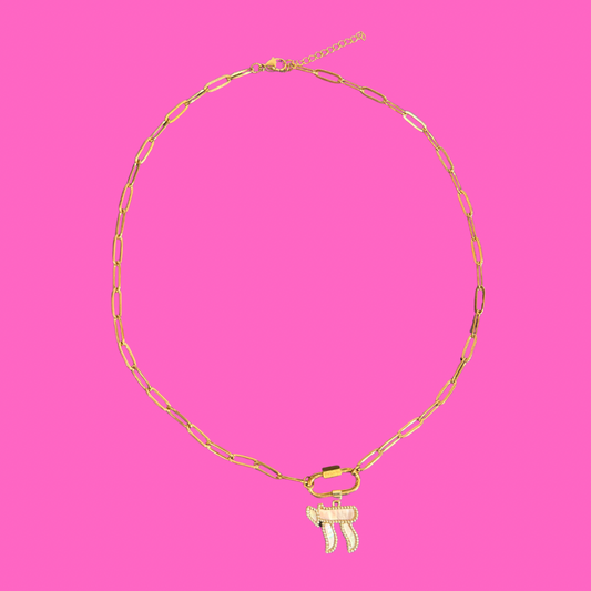 White Chai pendent on carabiner paperclip necklace