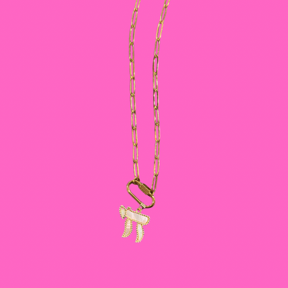 White Chai pendent on carabiner paperclip necklace