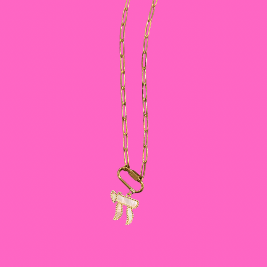 White Chai pendent on carabiner paperclip necklace