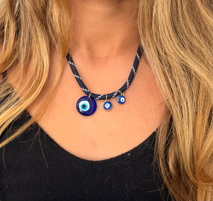 Navy Paracord Evil Eye Necklace